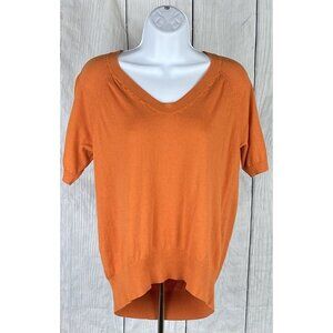 Worthington Women's Large Orange Short Sleeve Elastic Hem Knit Top